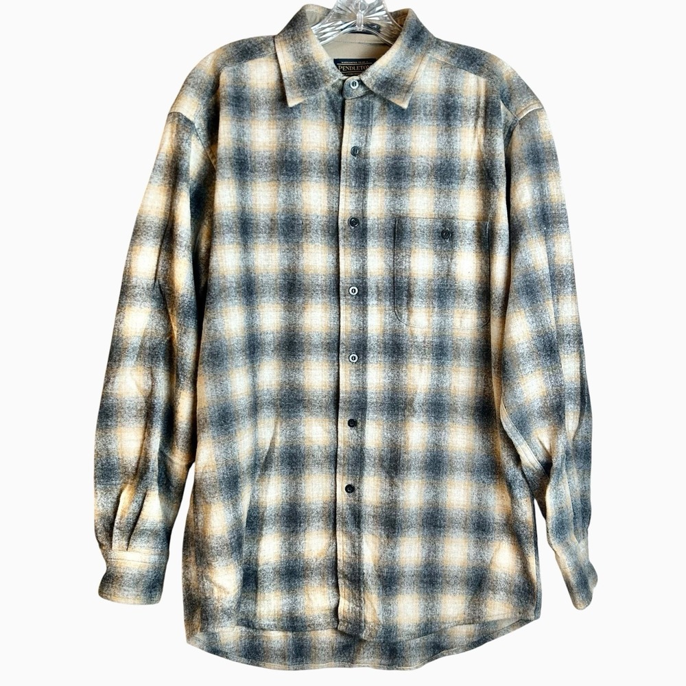 Pendleton Trail Button-Up Shirt Size Medium Shadow Plaid Flannel Elbow Patch
